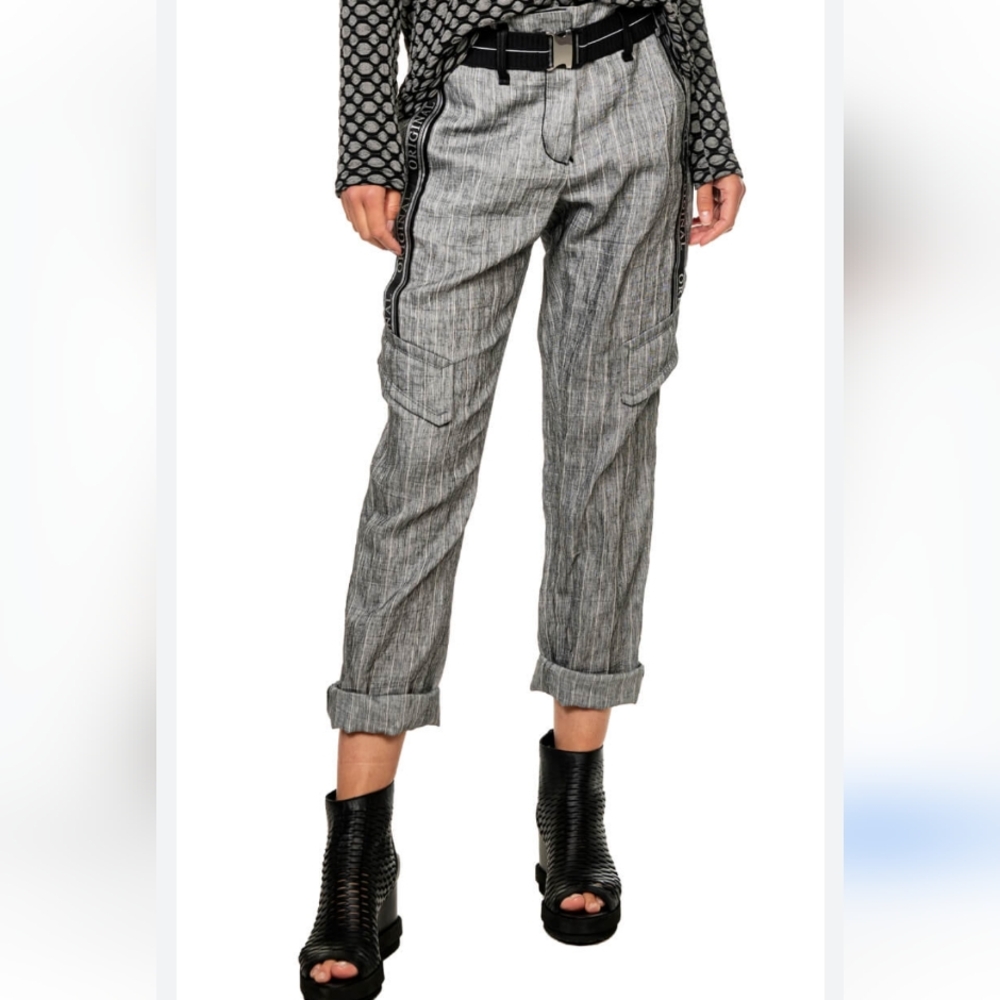 Black and Gray Full Length Trousers with Straight Leg Design